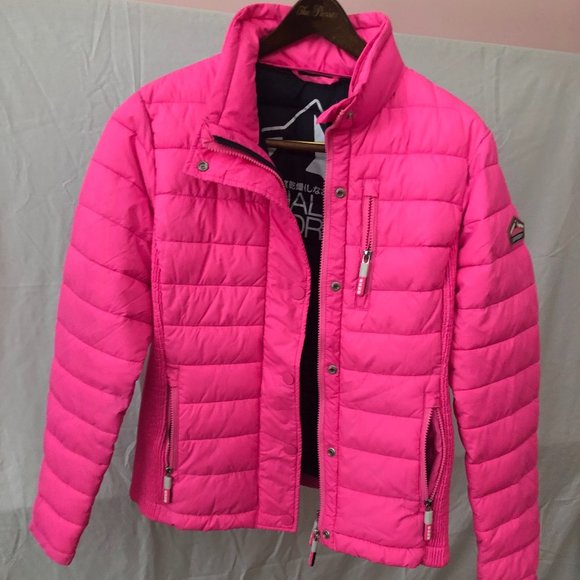 pink superdry coat